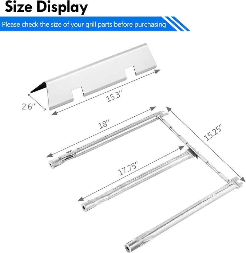 Grillflame Spirit II E310 Parts 7636 Flavorizer Bars Burners for Weber Spirit Grill Parts Spirit 2 Replacement Parts GS4 Series 300 E-310 S-310 E-320 S-320 E-330 S-330 ii E-310 ii 330 Flavor Bars Burner Covers - Image 2